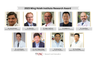 A group of professional headshots beneath a caption reading, 2023 Ming Hsieh Institute Research Award