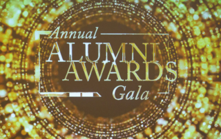 A golden banner reads, Annual Alumni Awards Gala