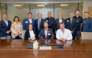 Governor of Guam Lourdes “Lou” Leon Guerrero, MPH, and her team meet with Marty Sargeant, CEO of Keck Medical Center of USC, Rene Sotelo, MD, a Keck Medicine urologist, and John Quiros, MD, a cardiologist with Keck Medicine.