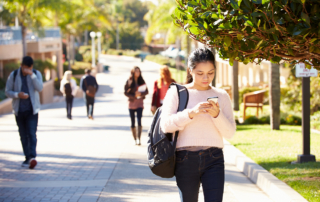 A USC student reads the university's Health Advisory webpage