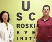 Sun Young Lee, MD, PhD, of the USC Roski Eye Institute (left) with patient Stephen Singer