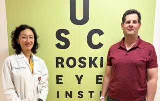 Sun Young Lee, MD, PhD, of the USC Roski Eye Institute (left) with patient Stephen Singer