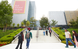 Students go to their classes on the Keck School of Medicine of USC campus