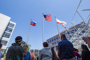 Keck Medicine of USC staff watch the ceremonial raising of the Juneteenth flag on June 19, 2025